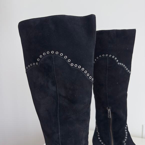 FRYE Boots Womens 6.5 Black Over The Knee Suede Leather Ray Grommet Studded - Picture 12 of 15